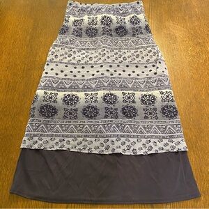VTG 90s Blue Mandala Print Mesh Overlay Midi Bodycon Skirt Size Small